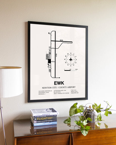 Newton City / County Airport aviation wall décor in black wood frame