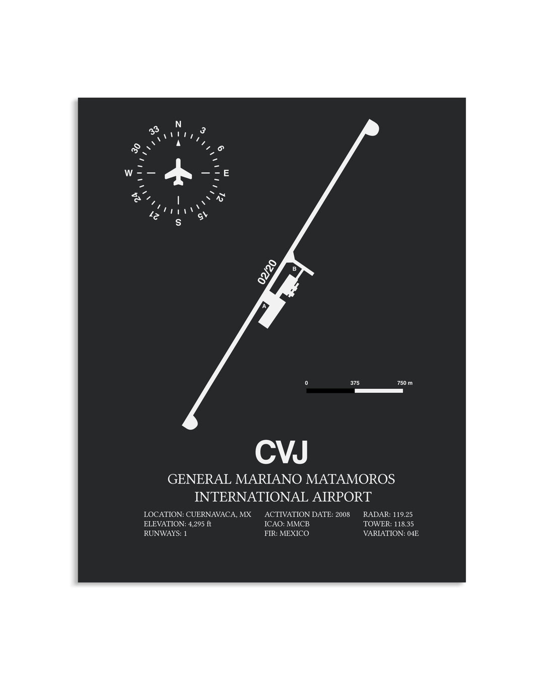 Gray Framed General Mariano Matamoros International Airport layout wall art poster