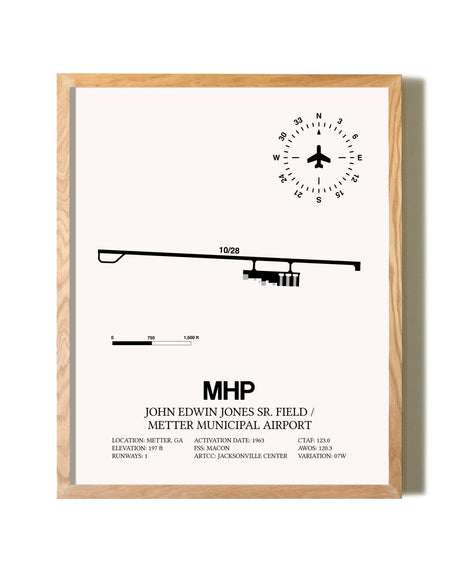 John Edwin Jones Sr Field / Metter Municipal Airport framed print in natural wood frame