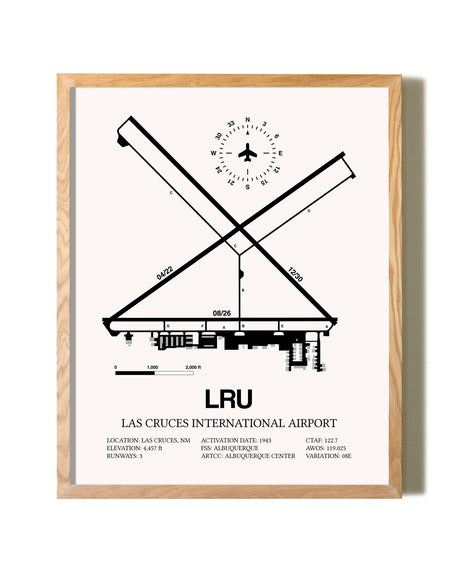 Las Cruces International Airport framed print in natural wood frame