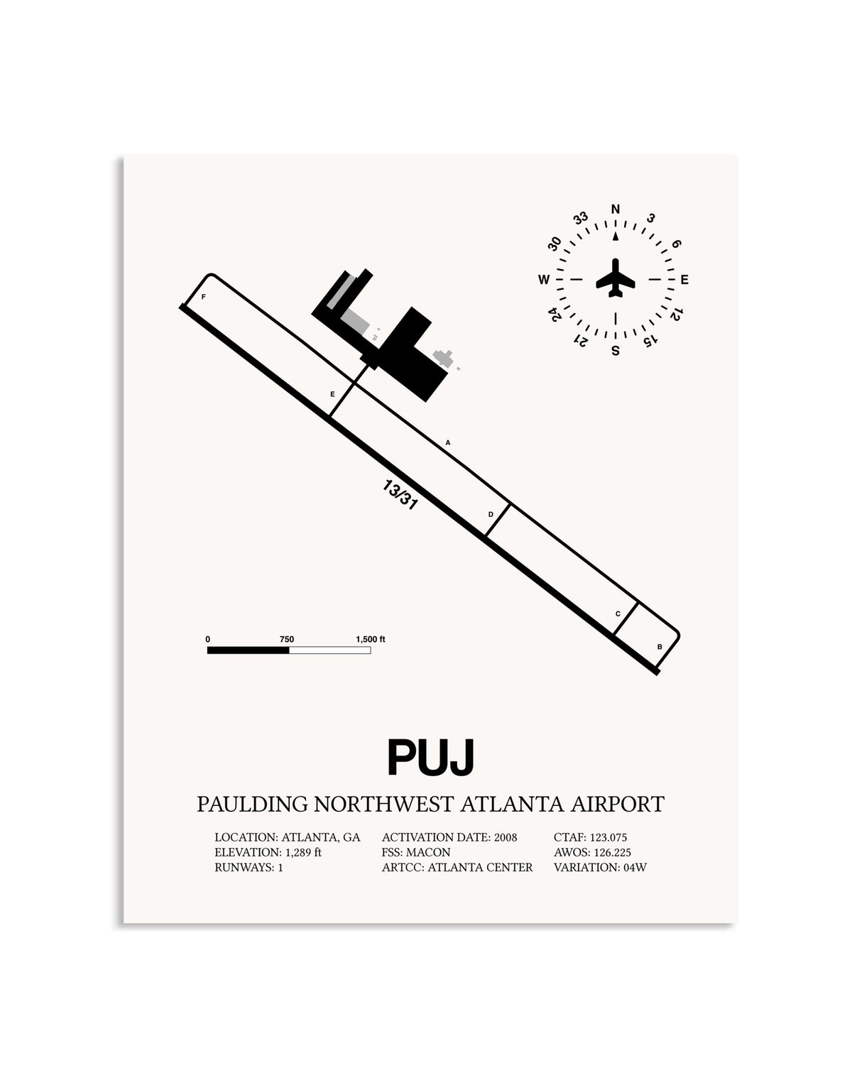 Gray Paulding Northwest Atlanta Airport framed poster displayed in an airplane hangar