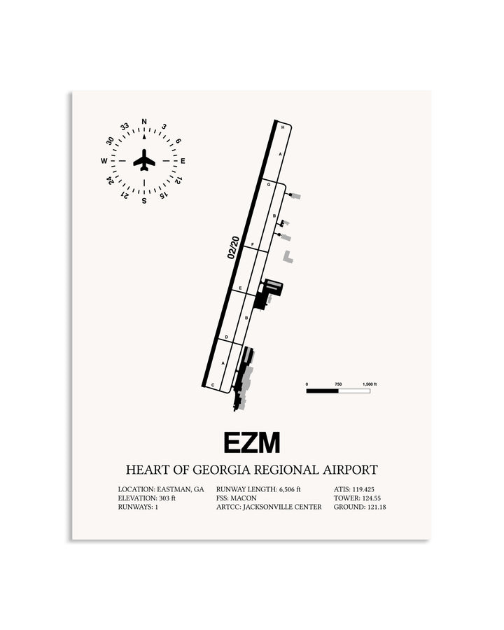 Gray Heart Of Georgia Regional Airport framed poster displayed in an airplane hangar