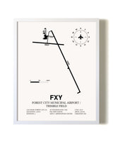 Forest City Municipal Airport / Trimble Field airport map poster in oak frame