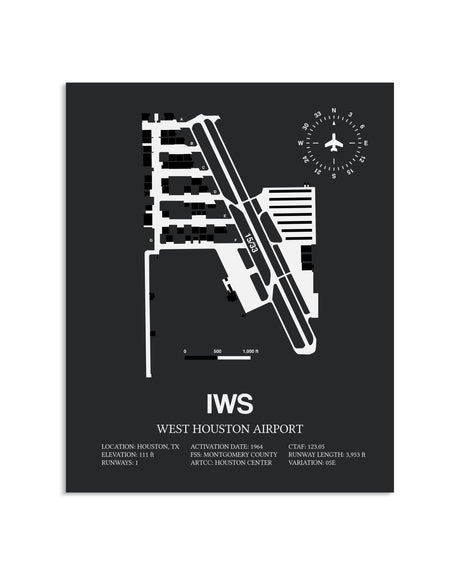 Gray Framed West Houston Airport layout wall art poster