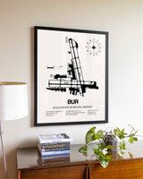 Hollywood Burbank Airport aviation wall décor in black wood frame