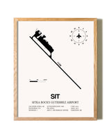 Sitka Rocky Gutierrez Airport framed print in natural wood frame