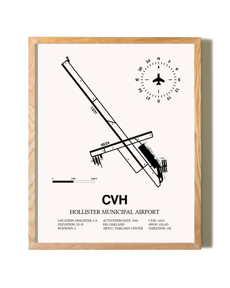 Hollister Municipal Airport framed print in natural wood frame