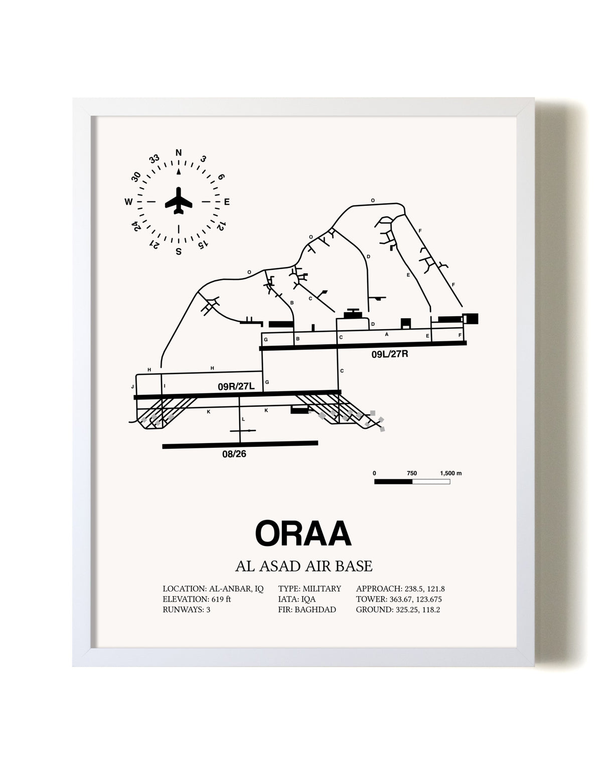 Al Asad Air Base airport map poster in oak frame