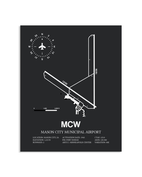 Gray Framed Mason City Municipal Airport layout wall art poster