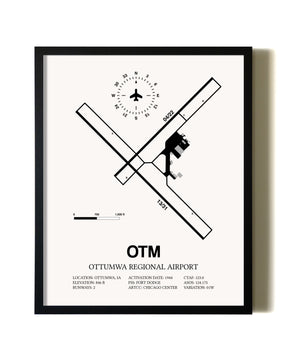 Framed Ottumwa Regional Airport wall art poster in black frame