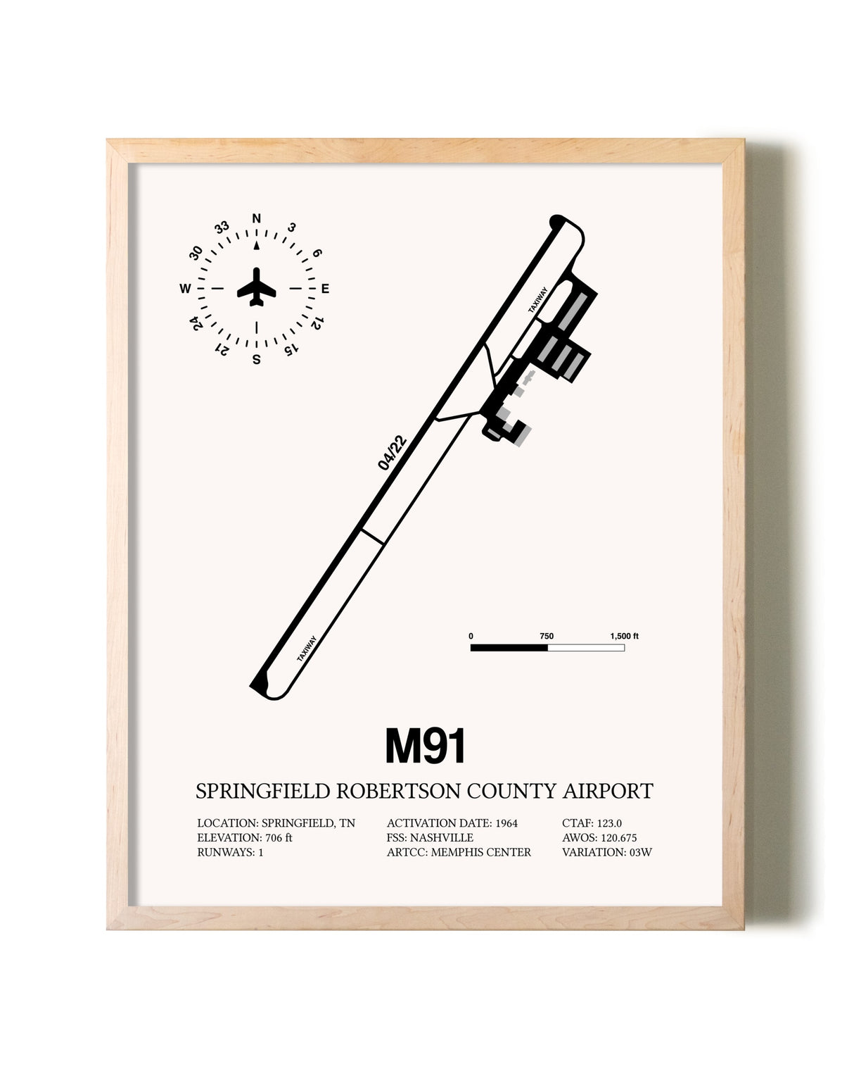 Springfield Robertson County Airport framed wall art in white frame