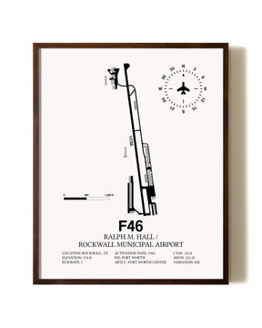 Ralph M. Hall / Rockwall Municipal Airport aviation print in walnut frame