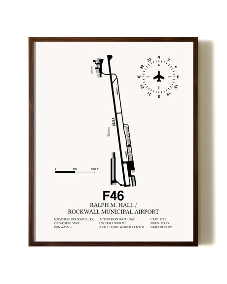 Ralph M. Hall / Rockwall Municipal Airport aviation print in walnut frame