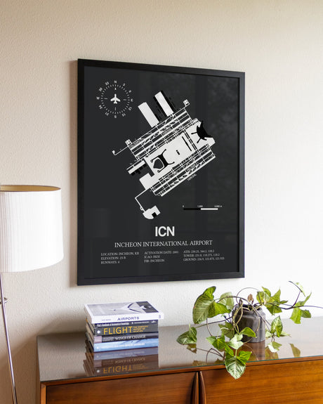 Gray Framed Incheon International Airport wall art poster in black frame