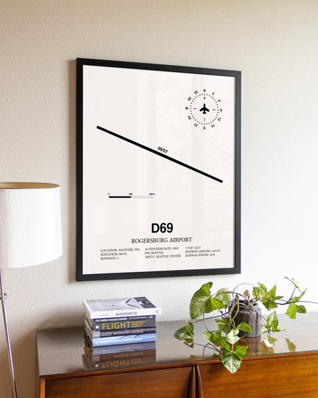 Rogersburg Airport aviation wall décor in black wood frame