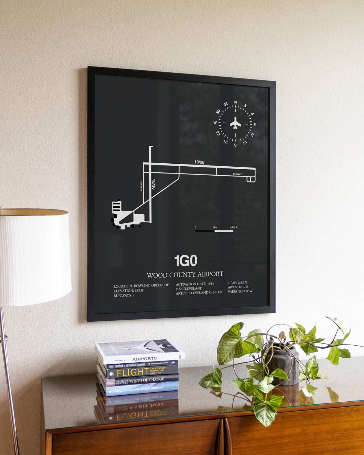 Gray Framed Wood County Airport wall art poster in black frame