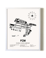 Flying Cloud Airport airport map poster in oak frame