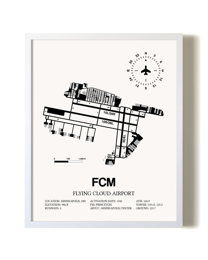 Flying Cloud Airport airport map poster in oak frame