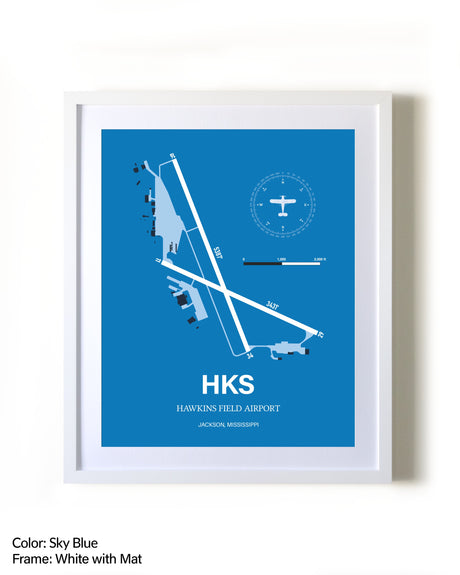 Hawkins Field Airport framed wall art in white frame with mat