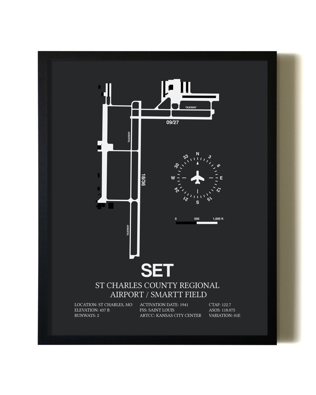 Unframed St. Charles County Regional Airport / Smartt Field map print poster