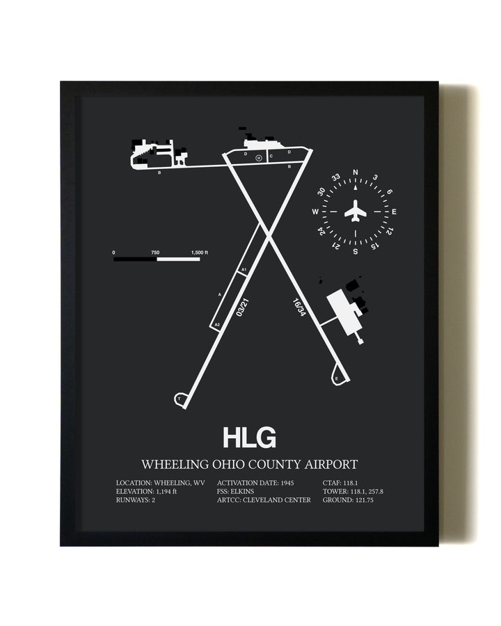 Unframed Wheeling Ohio County Airport map print poster
