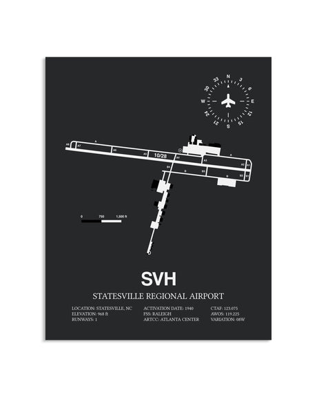 Gray Framed Statesville Regional Airport layout wall art poster