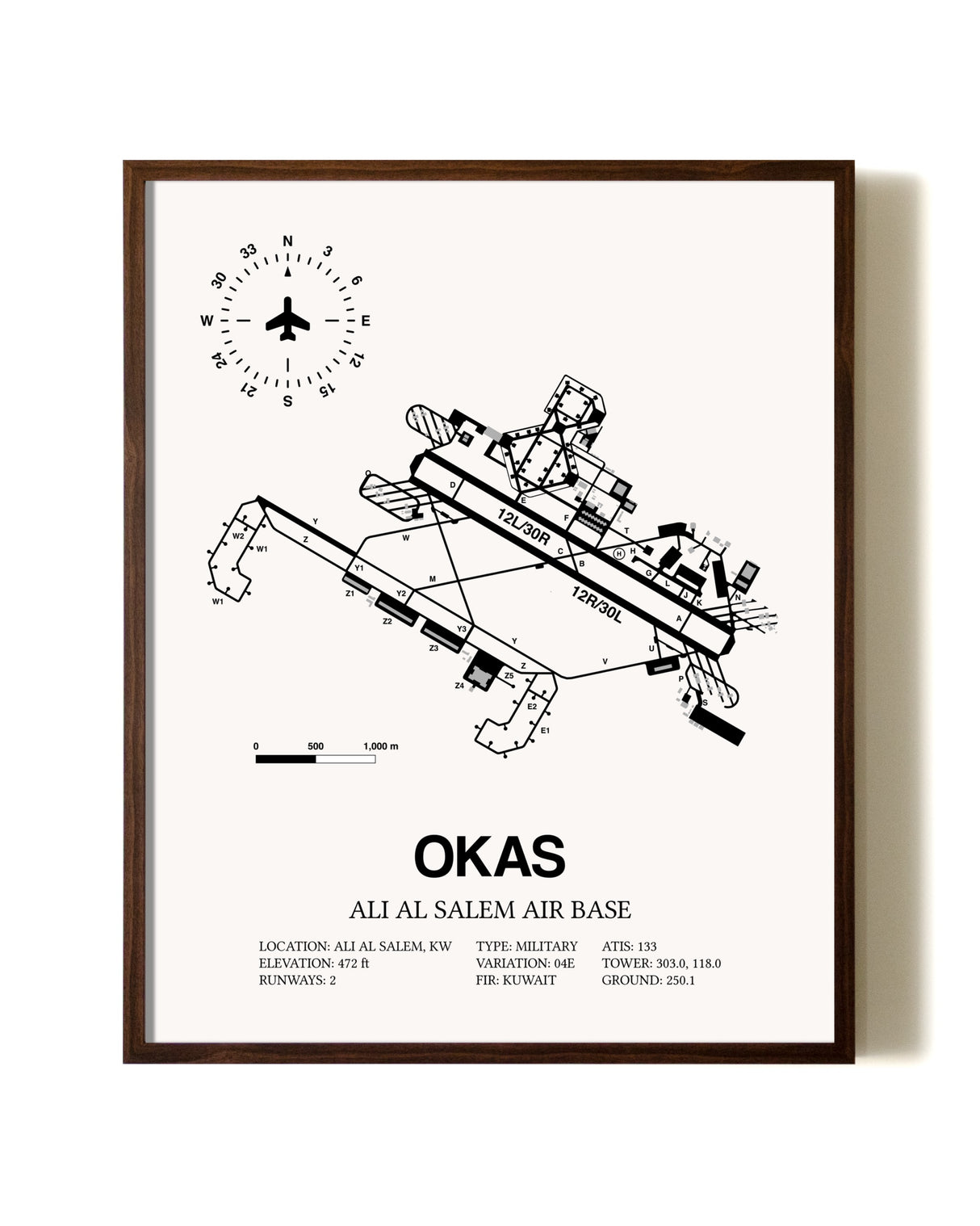 Ali Al Salem Air Base aviation print in walnut frame