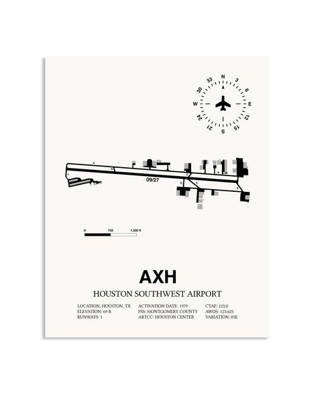 Gray Houston Southwest Airport framed poster displayed in an airplane hangar