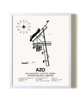Kalamazoo / Battle Creek International Airport airport map poster in oak frame