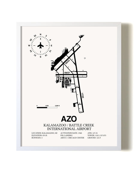Kalamazoo / Battle Creek International Airport airport map poster in oak frame