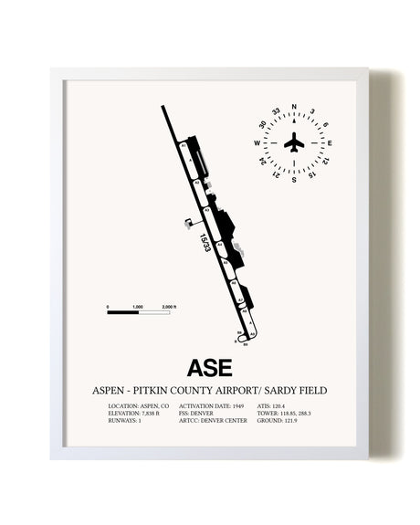 Aspen-Pitkin County Airport / Sardy Field airport map poster in oak frame