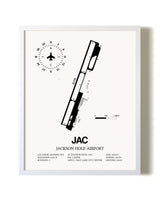 Jackson Hole Airport airport map poster in oak frame