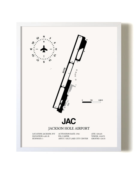 Jackson Hole Airport airport map poster in oak frame