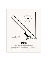 Gray Mitchell Municipal Airport framed poster displayed in an airplane hangar