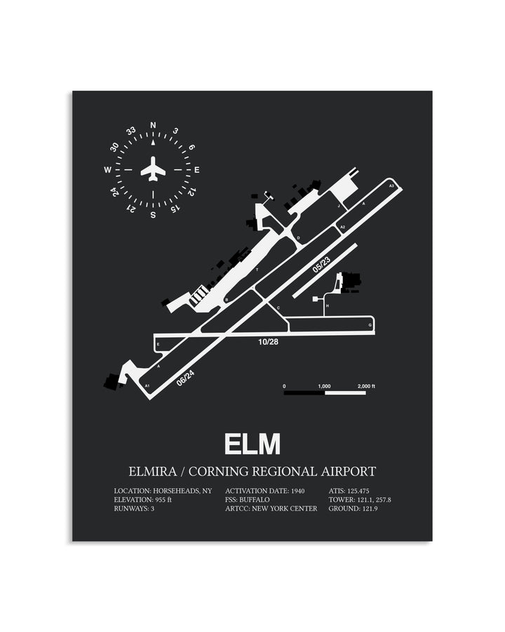 Gray Framed Elmira / Corning Regional Airport layout wall art poster