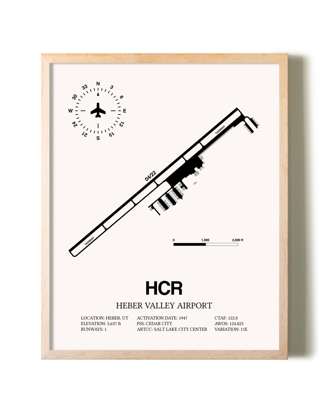 Heber Valley Airport framed wall art in white frame