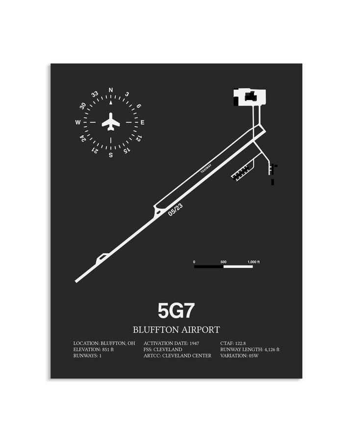 Gray Framed Bluffton Airport layout wall art poster
