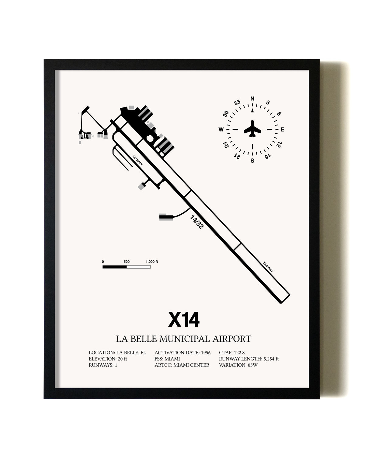 Framed La Belle Municipal Airport wall art poster in black frame
