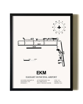 Framed Elkhart Municipal Airport wall art poster in black frame