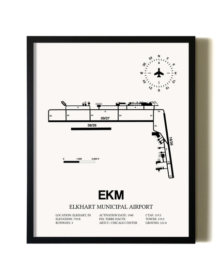 Framed Elkhart Municipal Airport wall art poster in black frame