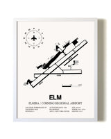Elmira / Corning Regional Airport airport map poster in oak frame