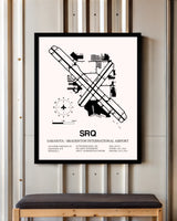 Sarasota / Bradenton International Airport framed poster displayed in an airplane hangar