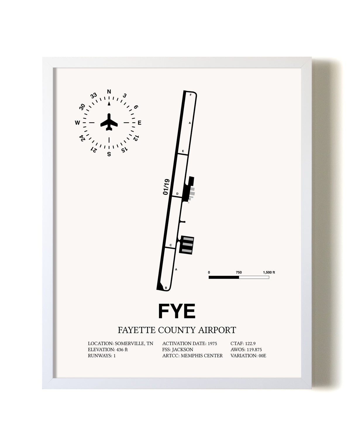 Fayette County Airport airport map poster in oak frame