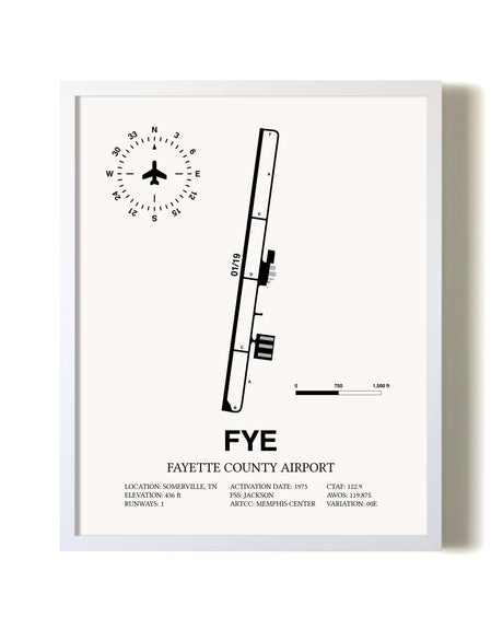 Fayette County Airport airport map poster in oak frame
