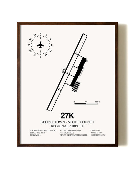 Georgetown - Scott County Regional Airport aviation print in walnut frame