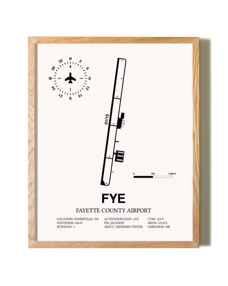 Fayette County Airport framed print in natural wood frame