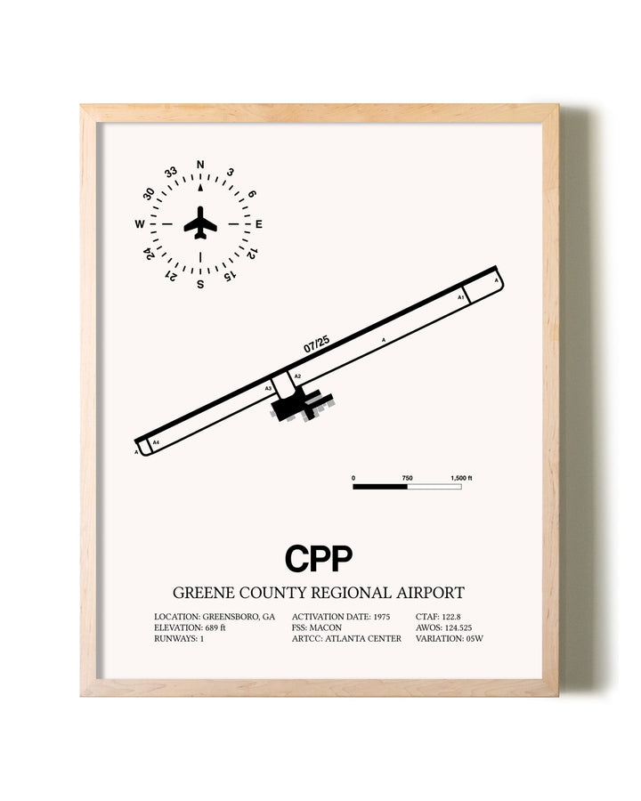 Greene County Regional Airport framed wall art in white frame