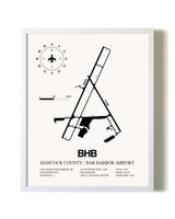 Hancock County / Bar Harbor Airport airport map poster in oak frame