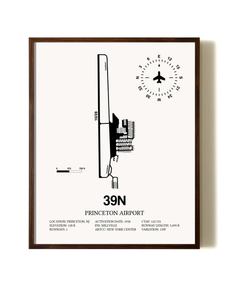 Princeton Airport aviation print in walnut frame
