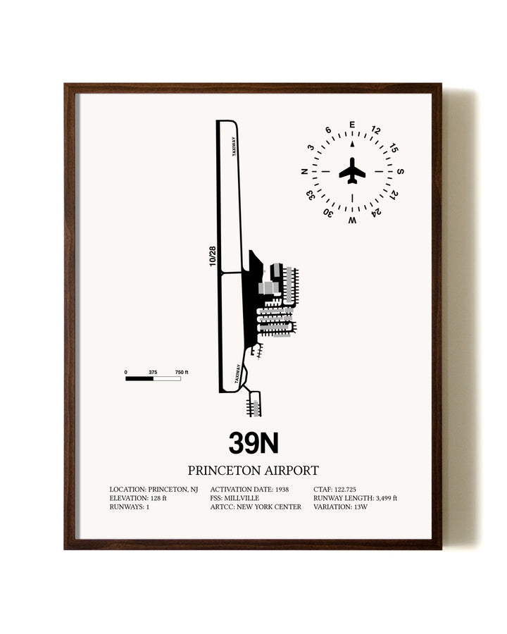 Princeton Airport aviation print in walnut frame